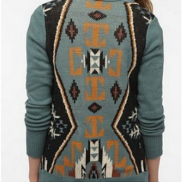 Ecoté Urban Outfitters Blue Intarsia Patterned Shawl Cardigan - Size M - Picture 4 of 12